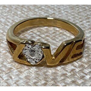 Love Gold Plated Ring With Heart Shaped Crystal Accent Size 6